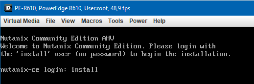 Nutanix CE installation login screen